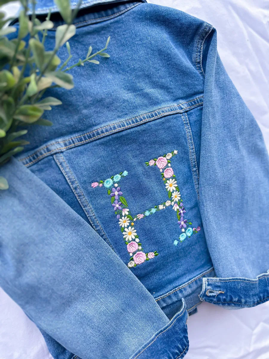 Floral Initial Jean Jacket