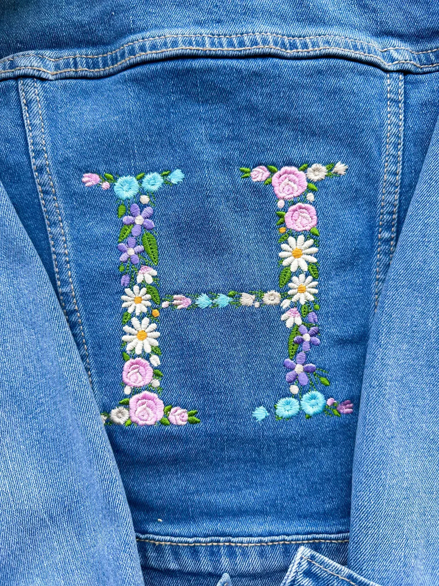 Floral Initial Jean Jacket